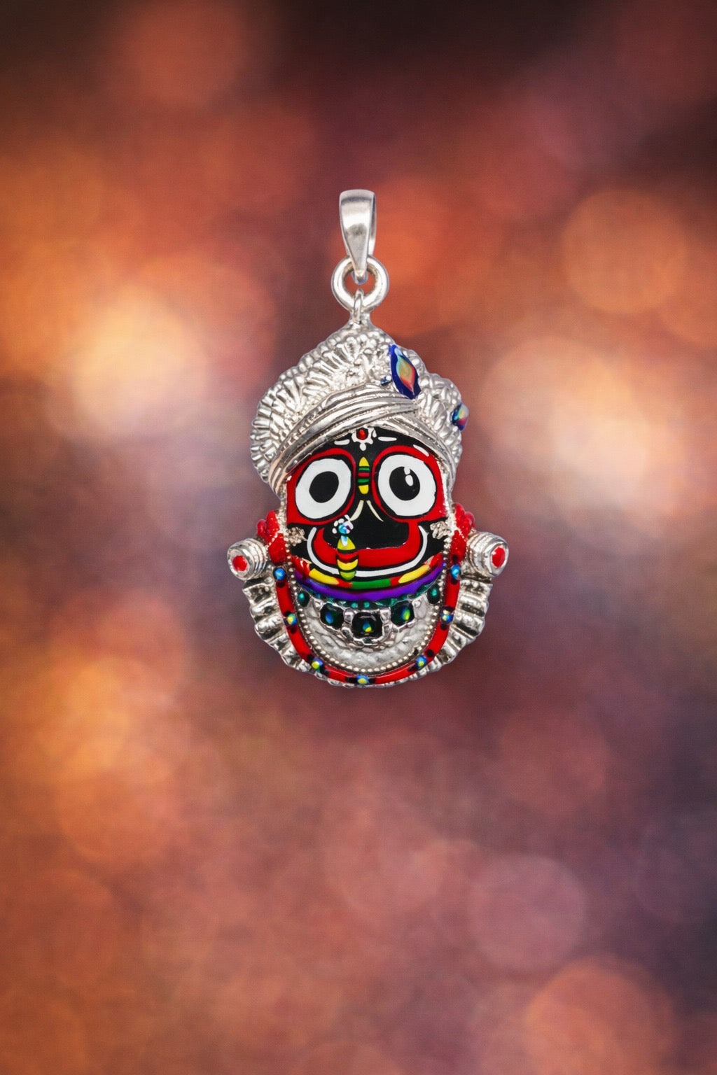 Sacred Jagannath Face Pendant – Silver with Enamel Work