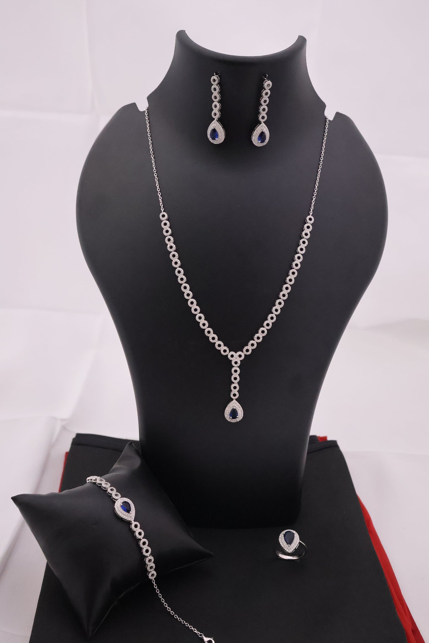 Hollywood Glamour Blue Gemstone Silver Bridal Set