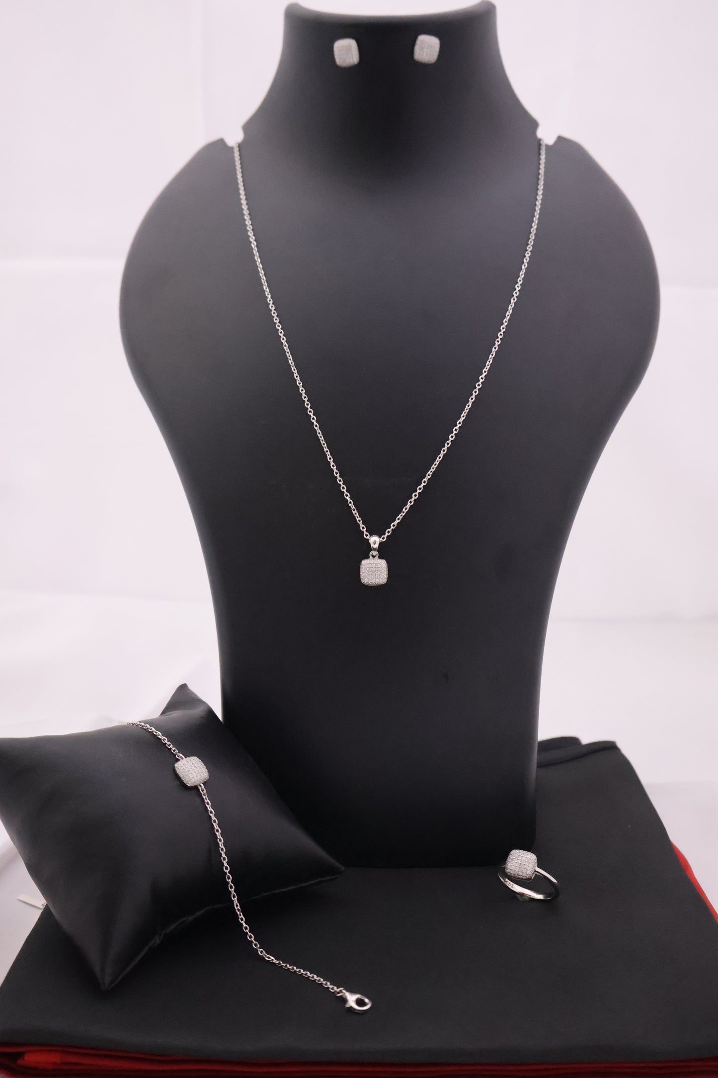 Geometric Sparkle Sterling Silver Jewelry Set