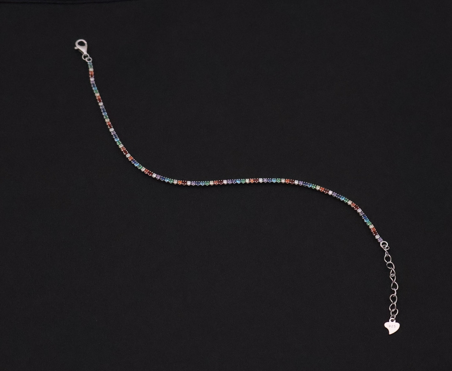 Vibrant Rainbow Sparkle Sterling Silver Tennis Bracelet