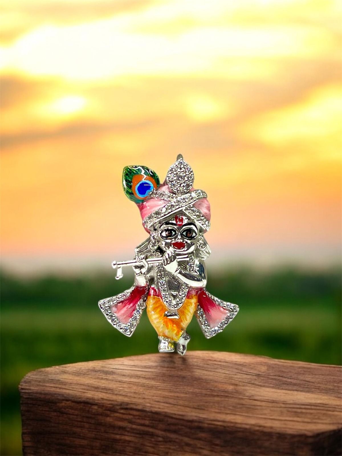 Silver Bal Gopal Idol with Enamel Work & Flute