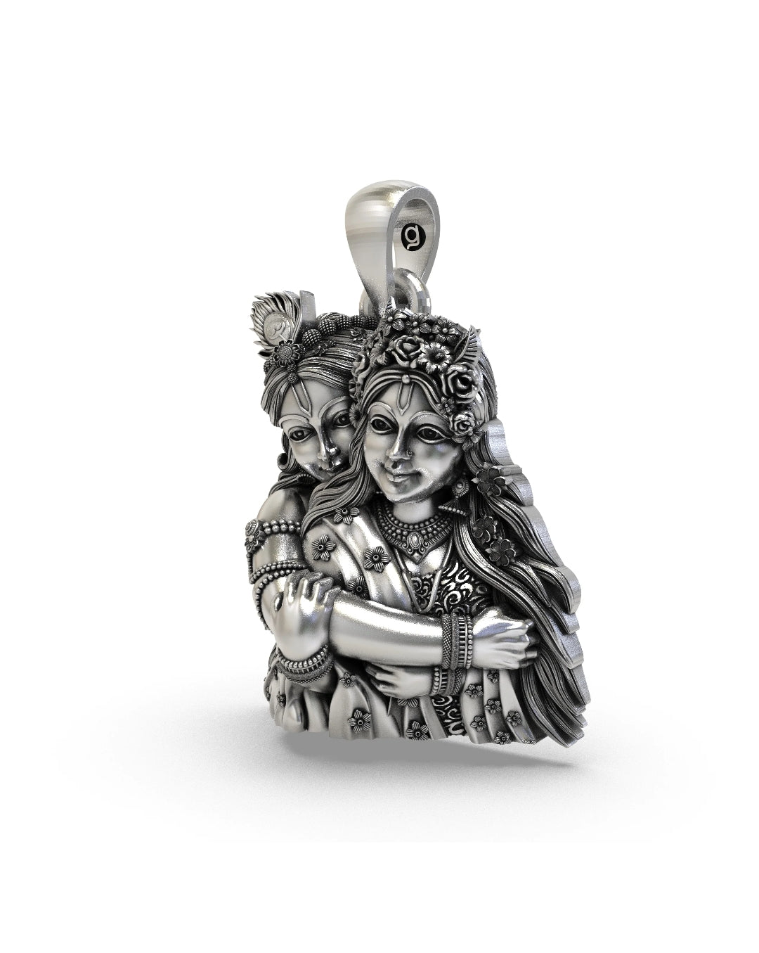 Divine Radha Krishna Embracing Pendant in Oxidized Sterling Silver