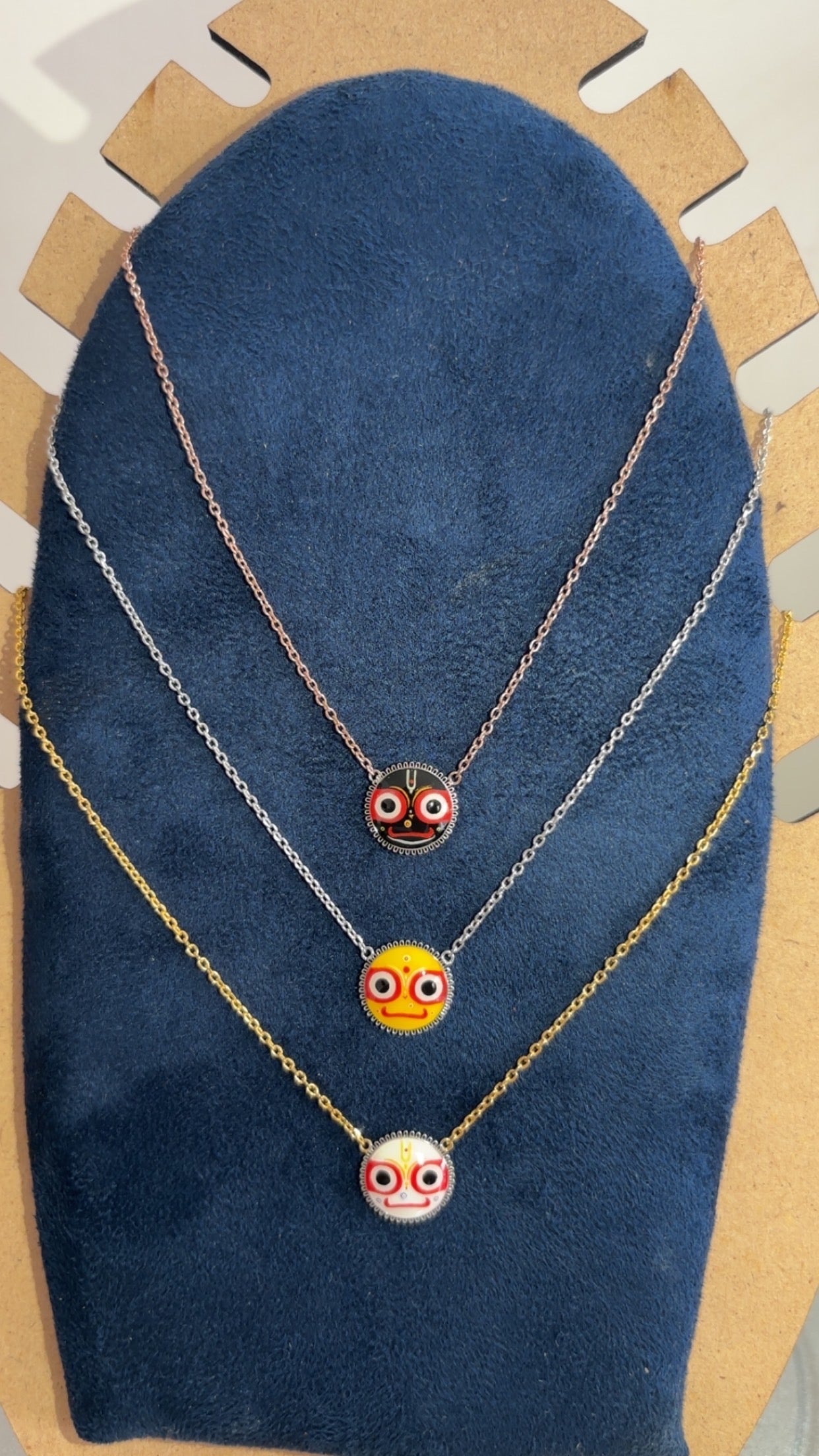 925 Silver Lord Jagannath, Balabhadra, and Subhadra Enamel Pendant Necklace Set