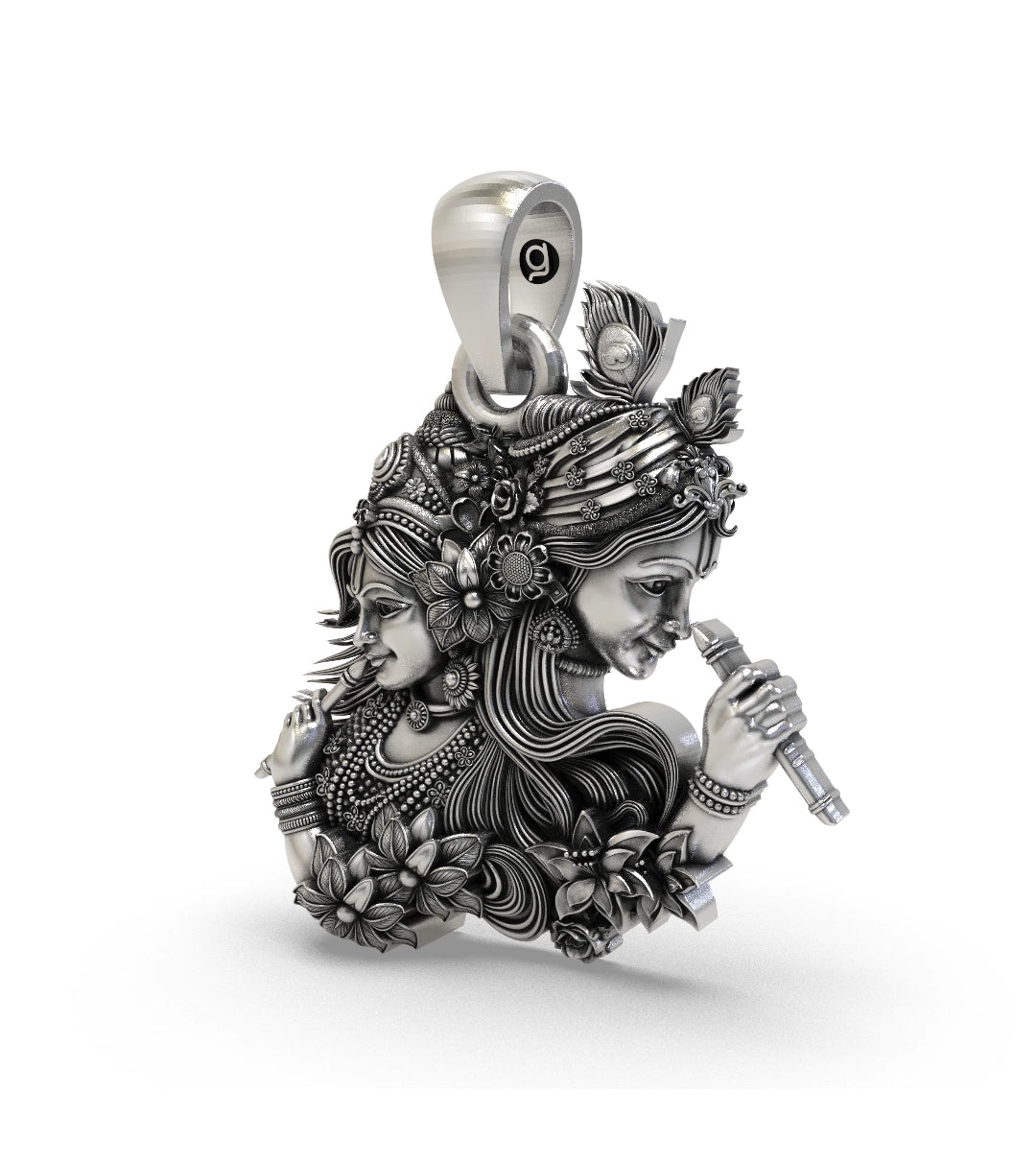 The Eternal Love: Radha Krishna Antique Silver Pendant