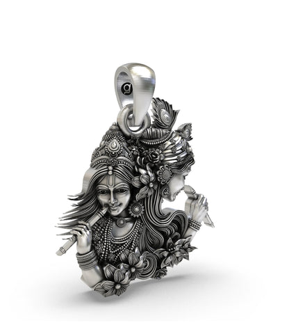 The Eternal Love: Radha Krishna Antique Silver Pendant