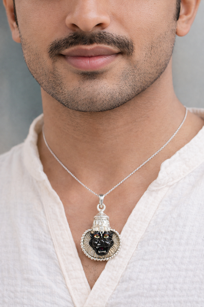 Lord Narasimha Dev Silver Pendant – Fierce Avatar of Vishnu Protective Amulet