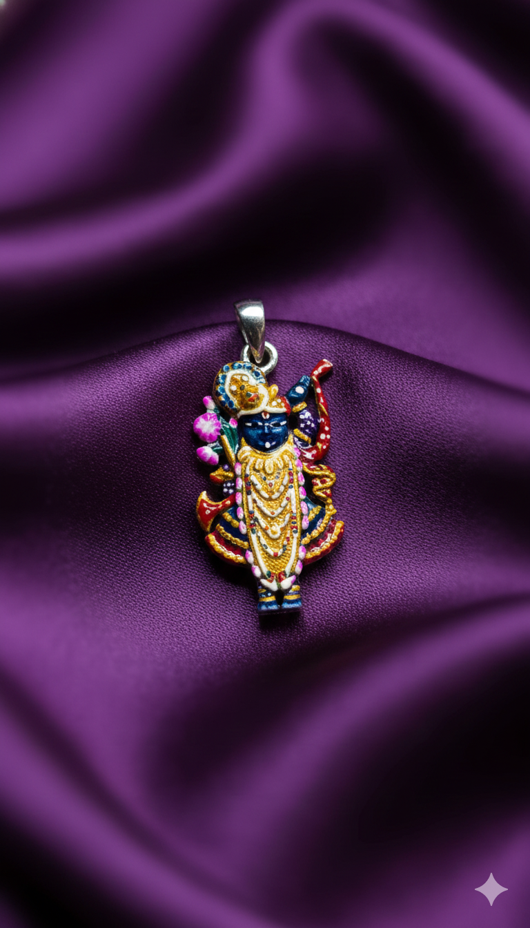 Premium Sterling Silver Shrinathji Locket with Detailing