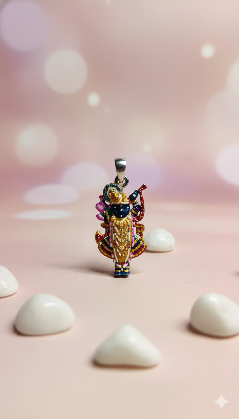 Premium Sterling Silver Shrinathji Locket with Detailing