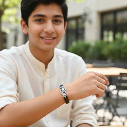 Krishna Face Silver Bracelet – With Peacock Feather Design