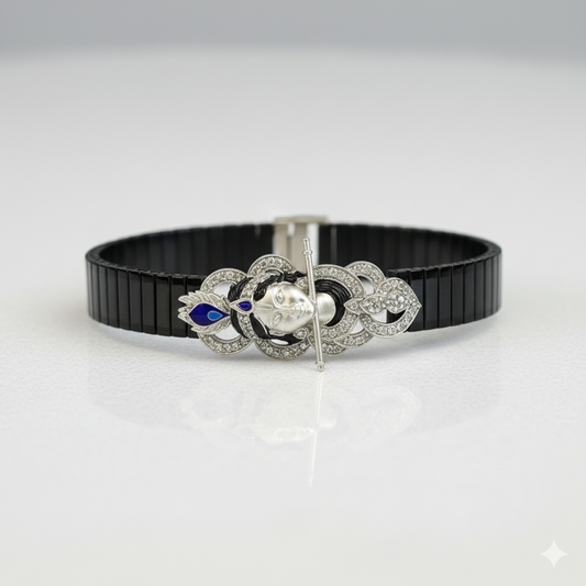 Krishna Face Silver Bracelet – With Peacock Feather Design