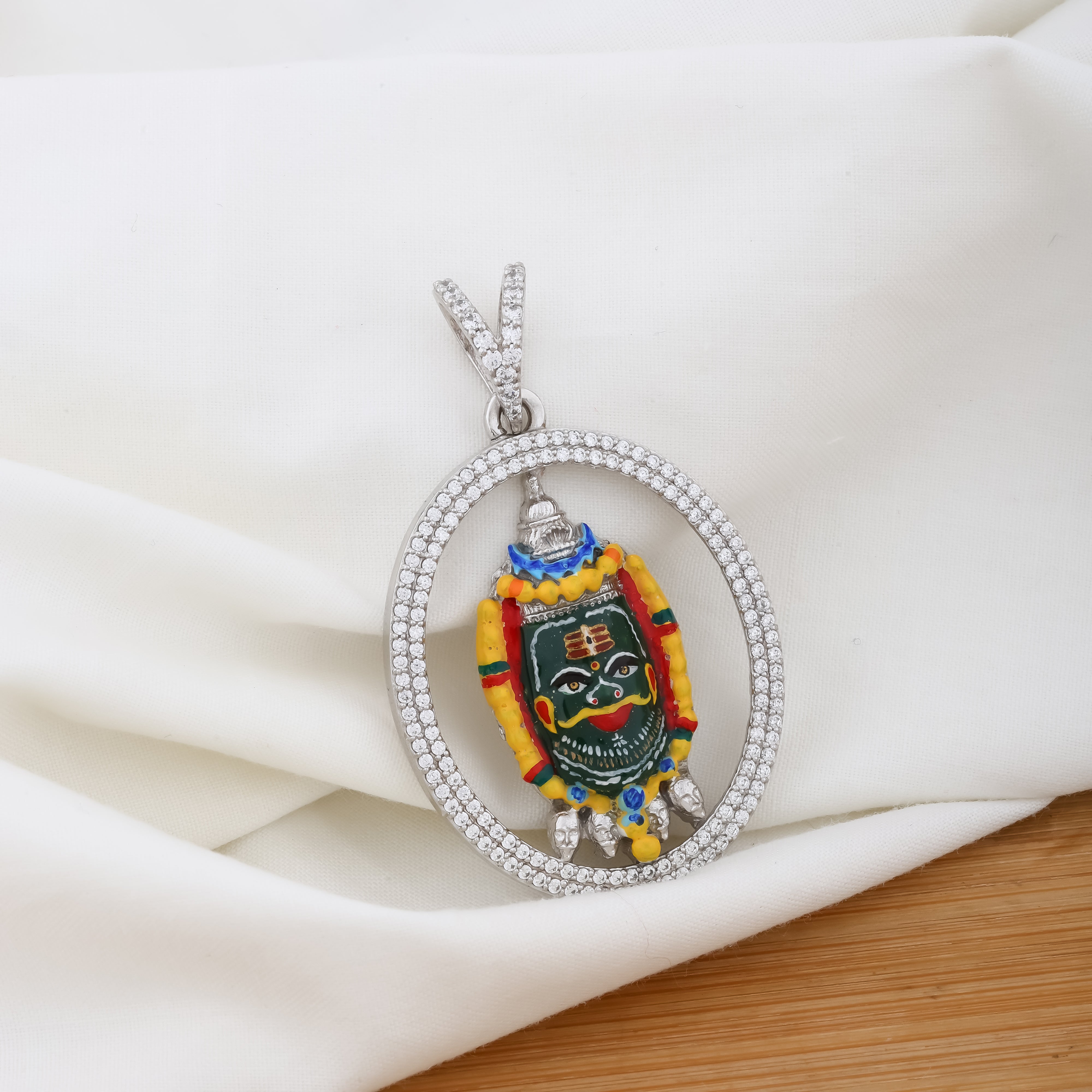 Silver Shree Ujjain Mahakaleshwar Diamond Pendant