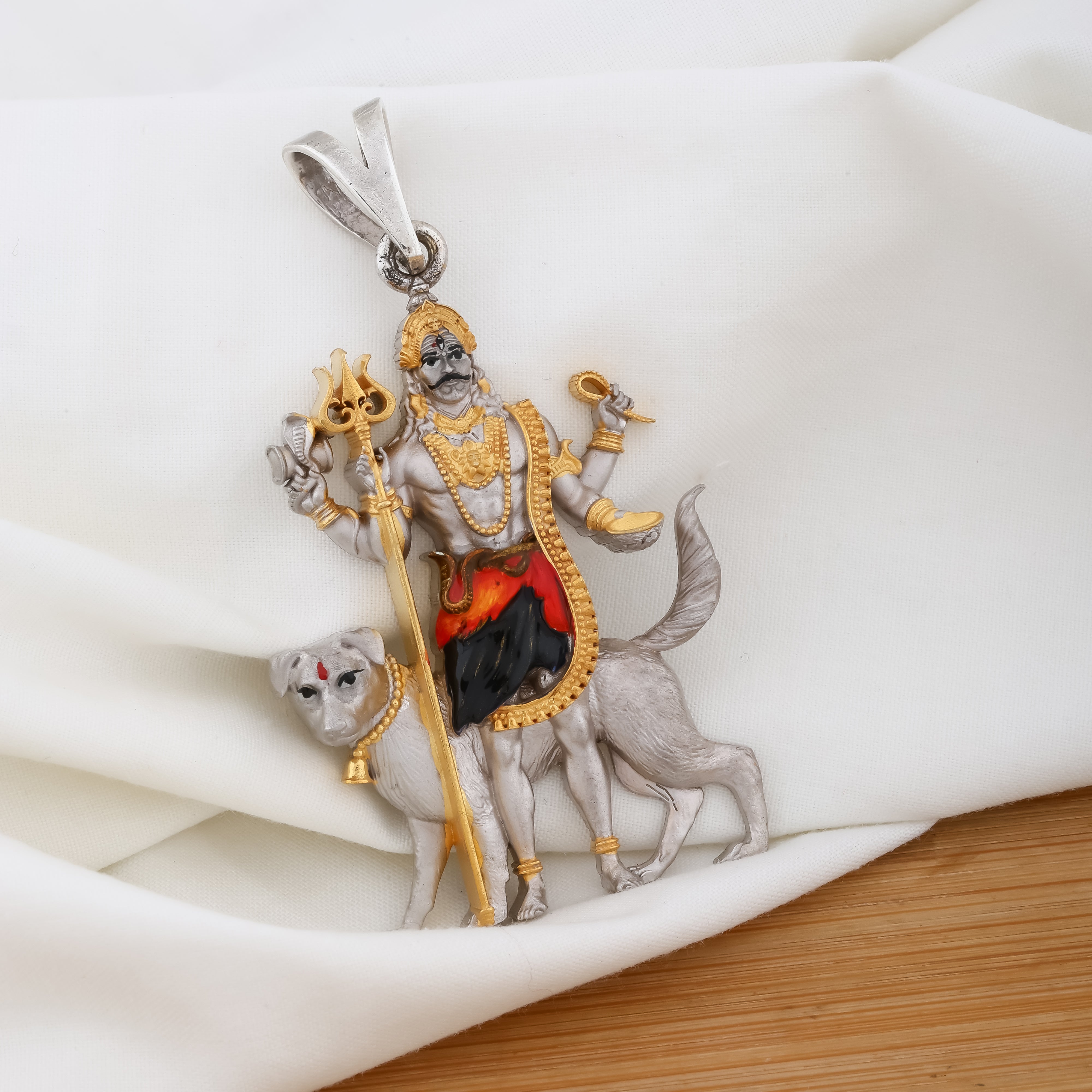 925 Silver Kaal Bhairav Pendant | Intricate Mina Work | Handmade Sterling Silver Bhairava Jewelry | Powerful Spiritual Amulet for Protection