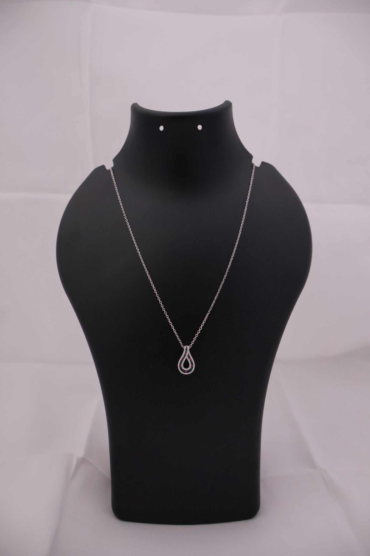 Silver Teardrop Necklace with Multi-Color Stones