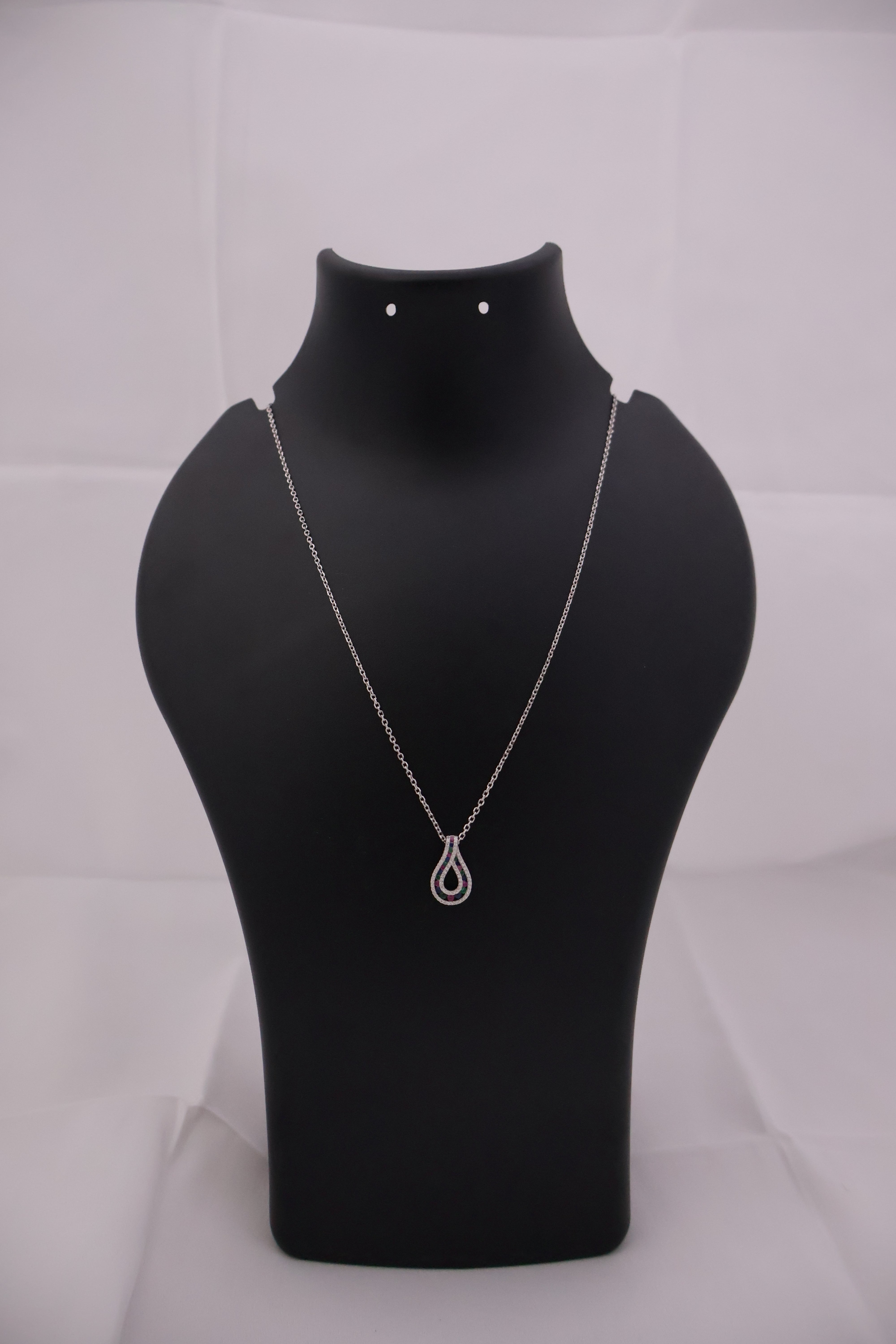Silver Teardrop Necklace with Multi-Color Stones