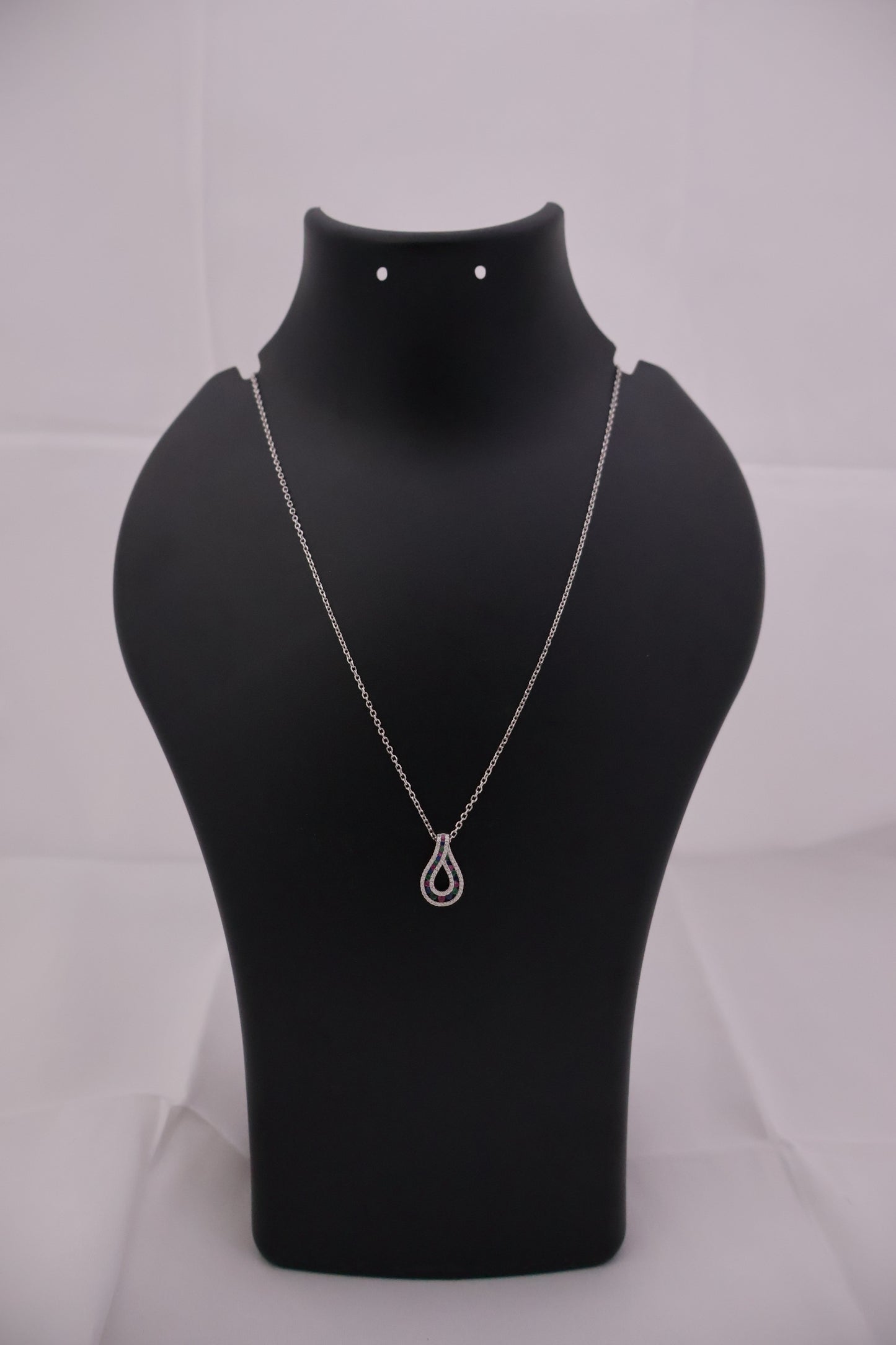 Silver Teardrop Necklace with Multi-Color Stones