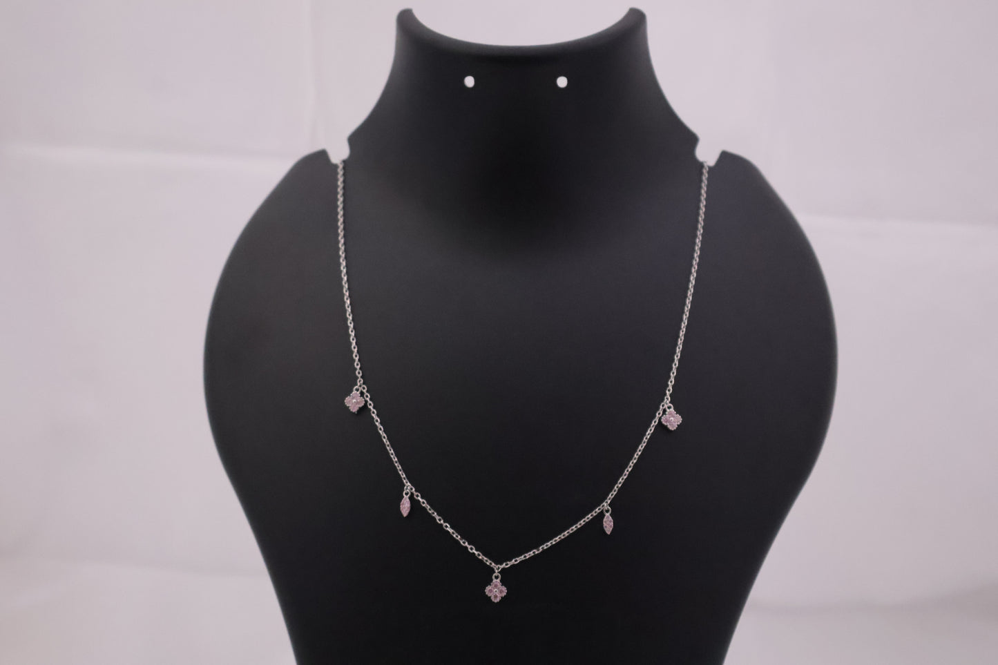 Pink Blossom & Leaf Sterling Silver Charm Necklace
