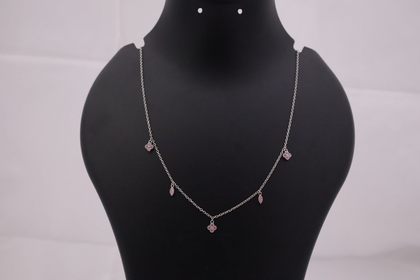 Pink Blossom & Leaf Sterling Silver Charm Necklace