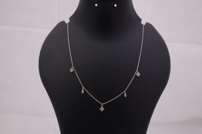 Pink Blossom & Leaf Sterling Silver Charm Necklace
