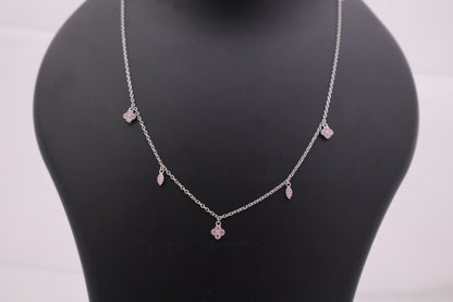 Pink Blossom & Leaf Sterling Silver Charm Necklace