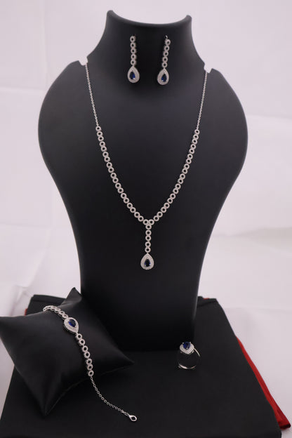 Hollywood Glamour Blue Gemstone Silver Bridal Set