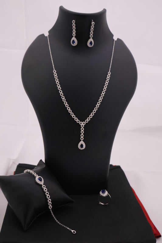 Hollywood Glamour Blue Gemstone Silver Bridal Set