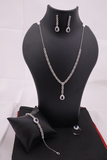Hollywood Glamour Blue Gemstone Silver Bridal Set
