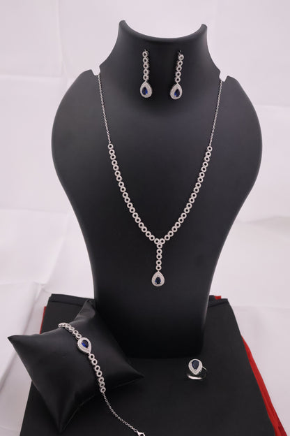 Hollywood Glamour Blue Gemstone Silver Bridal Set