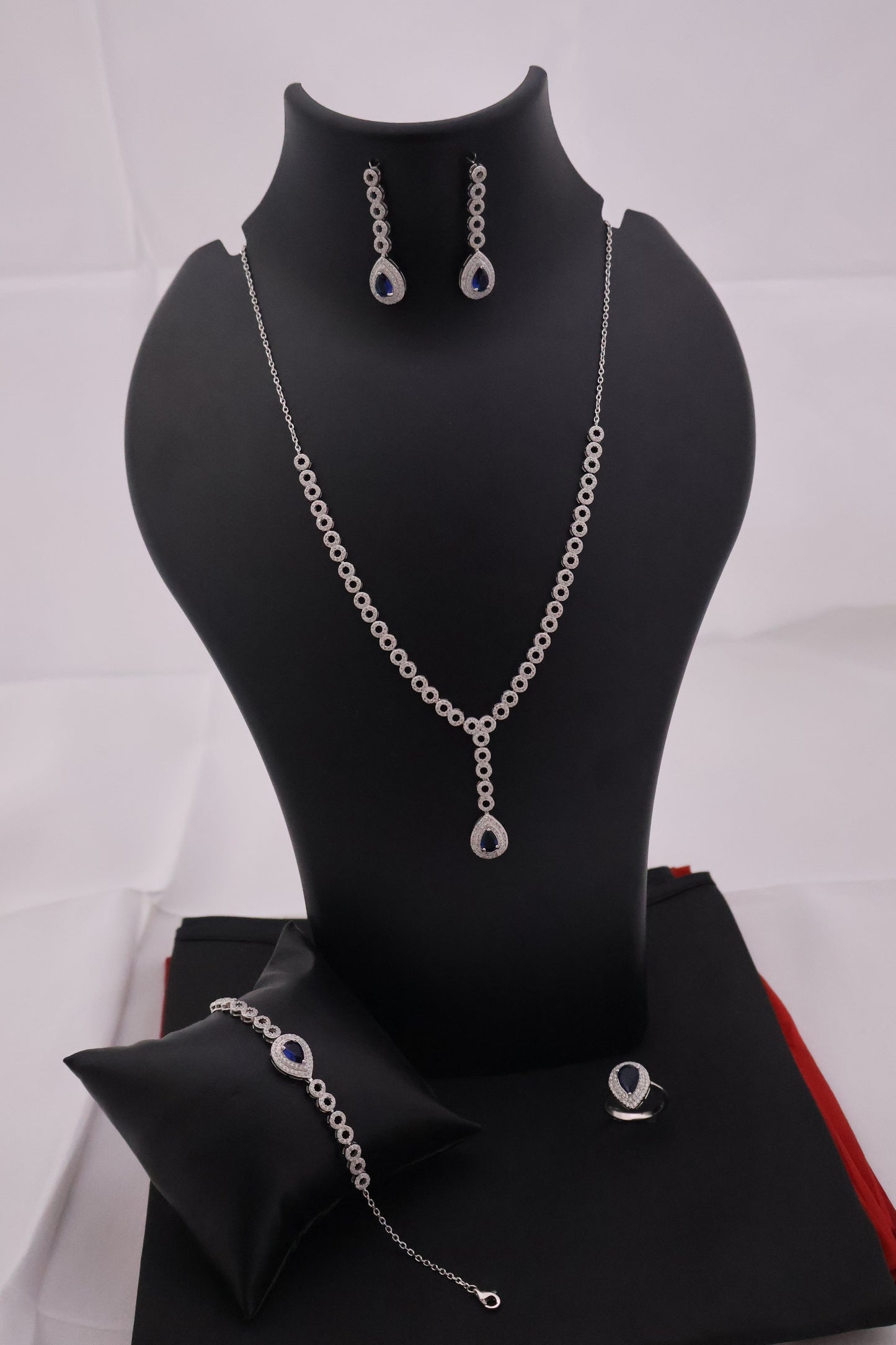 Hollywood Glamour Blue Gemstone Silver Bridal Set