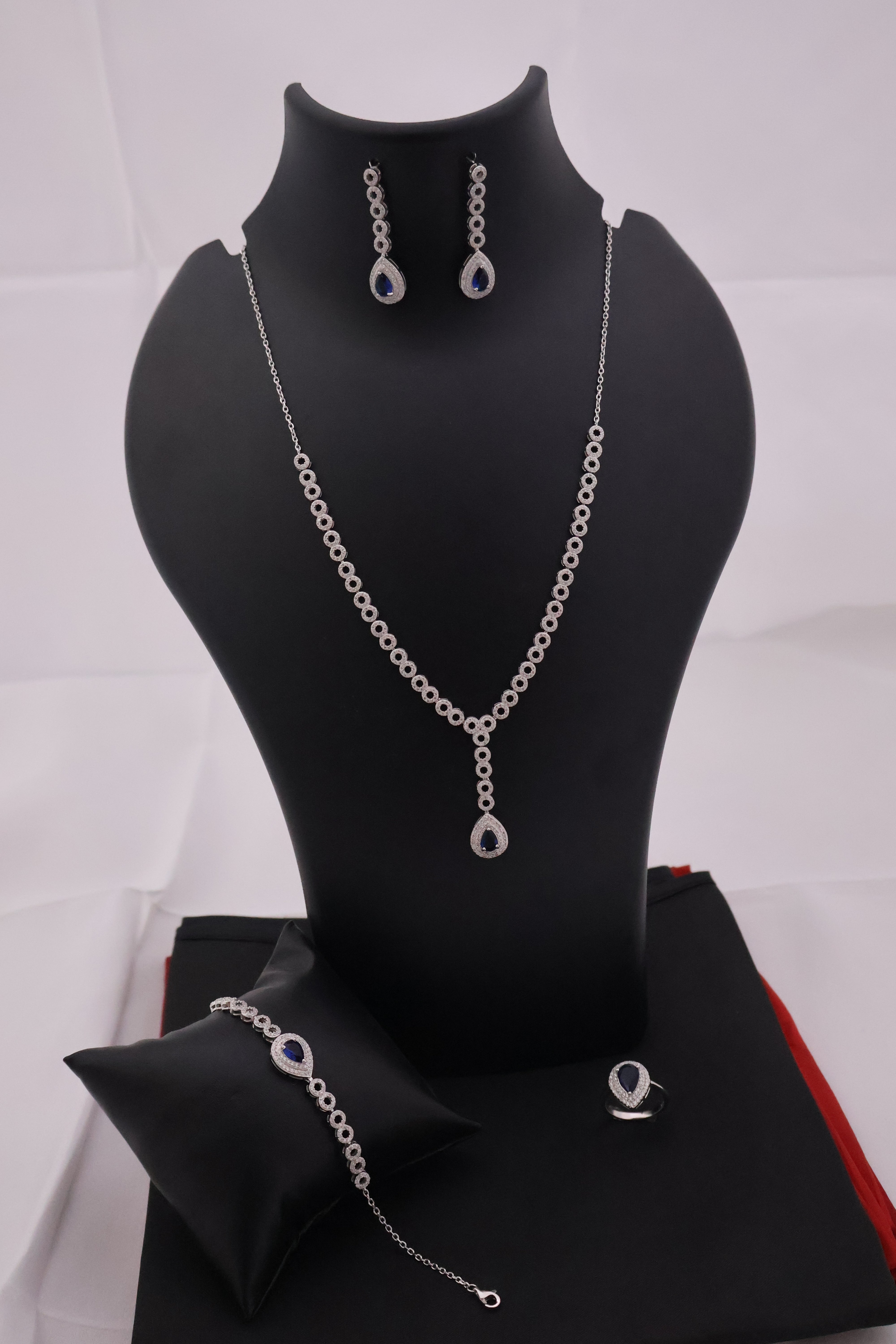 Hollywood Glamour Blue Gemstone Silver Bridal Set