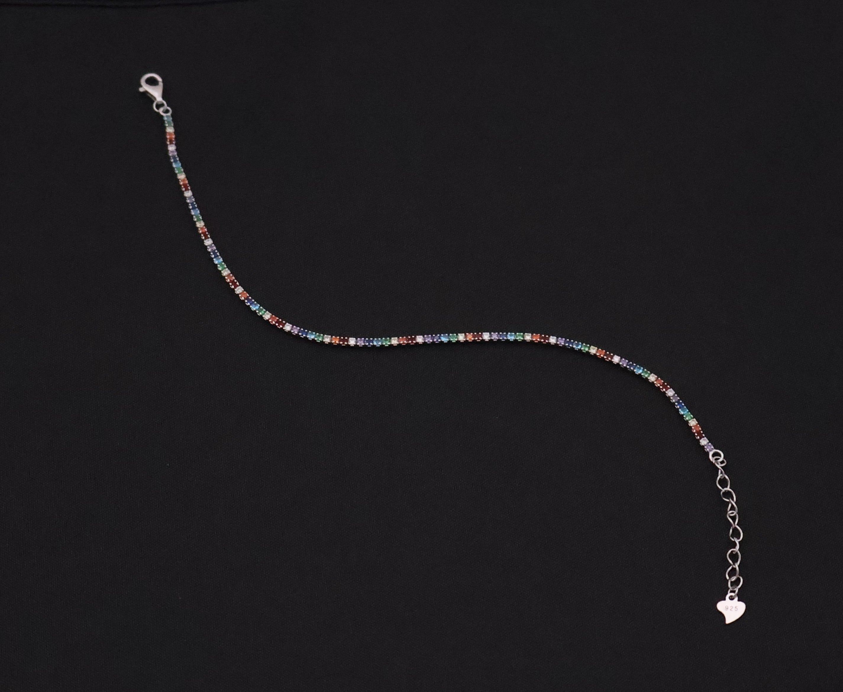 Vibrant Rainbow Sparkle Sterling Silver Tennis Bracelet