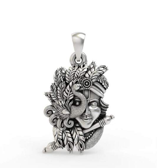 SILVER KRISHNA FACE PENDANT WITH PICKOCK