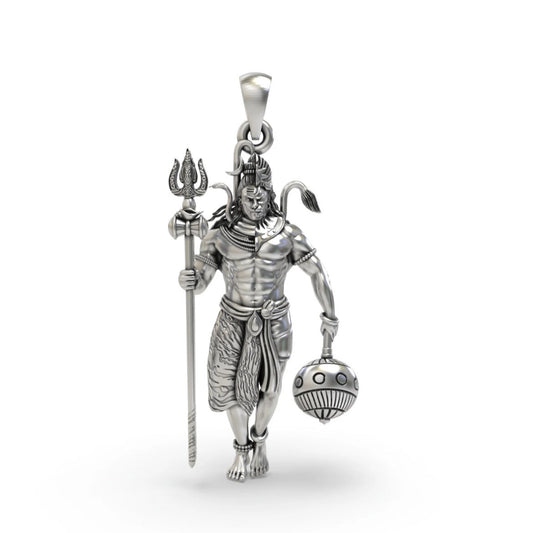 Lord Shiva & Hanuman Confluence Silver Pendant