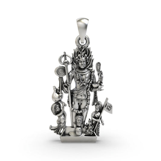 Virat Rudra Form Sterling Silver Pendant – Multi-armed Shiva Avatar