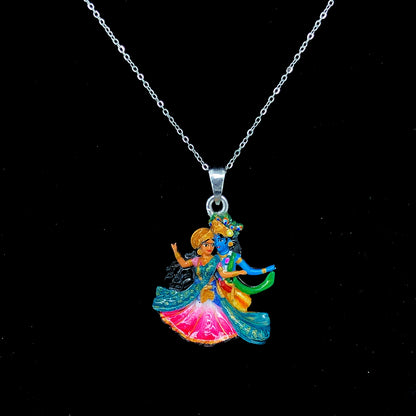 Radha Krishna Divine Love Meenakari Enamel Pendant