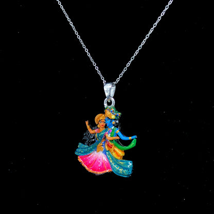 Radha Krishna Divine Love Meenakari Enamel Pendant