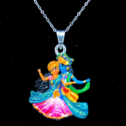 Radha Krishna Divine Love Meenakari Enamel Pendant