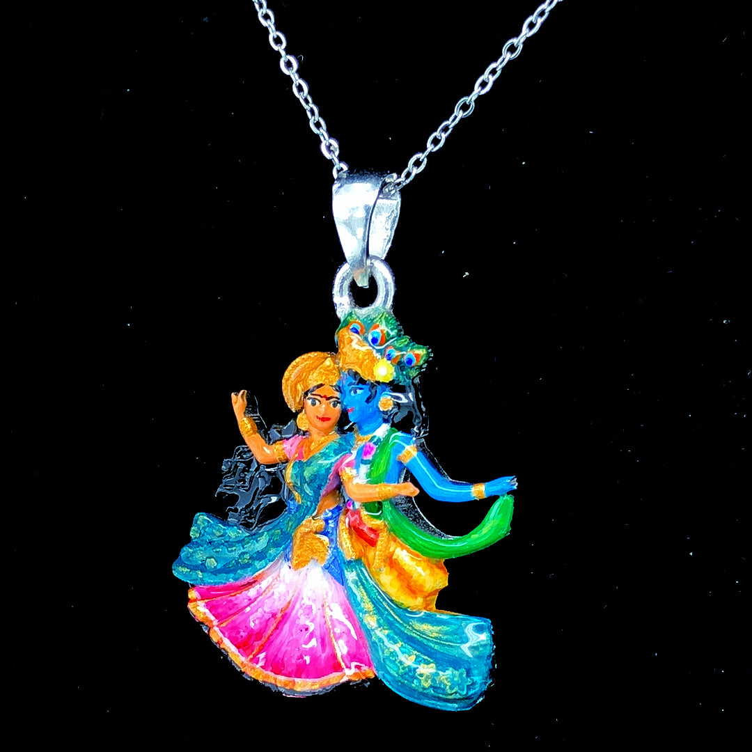 Radha Krishna Divine Love Meenakari Enamel Pendant