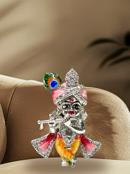 Silver Bal Gopal Idol with Enamel Work & Flute
