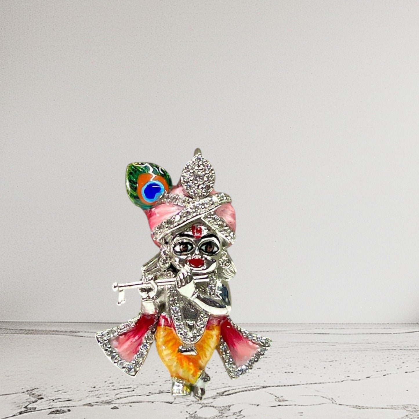 Silver Bal Gopal Idol with Enamel Work & Flute