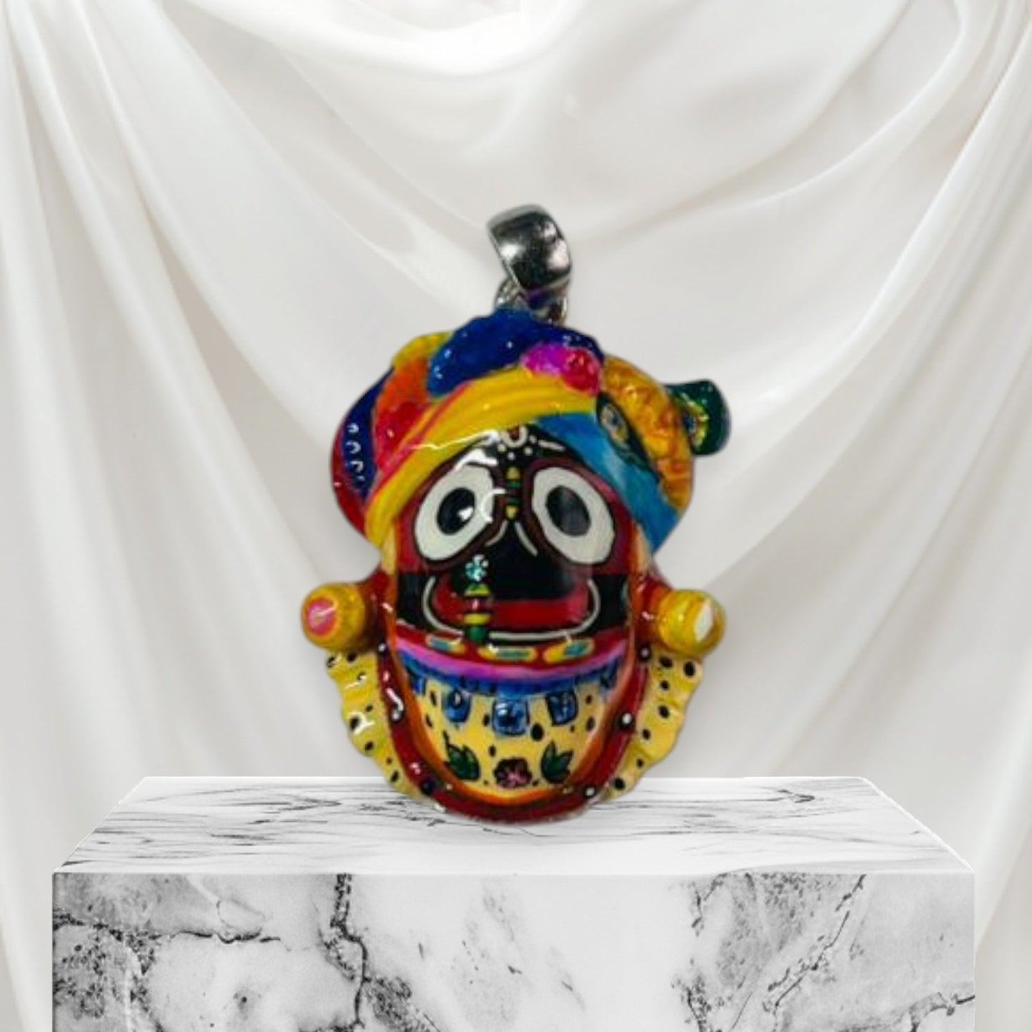 Sacred Jagannath Face Pendant – Silver with Enamel Work