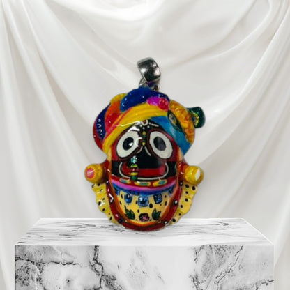 Sacred Jagannath Face Pendant – Silver with Enamel Work