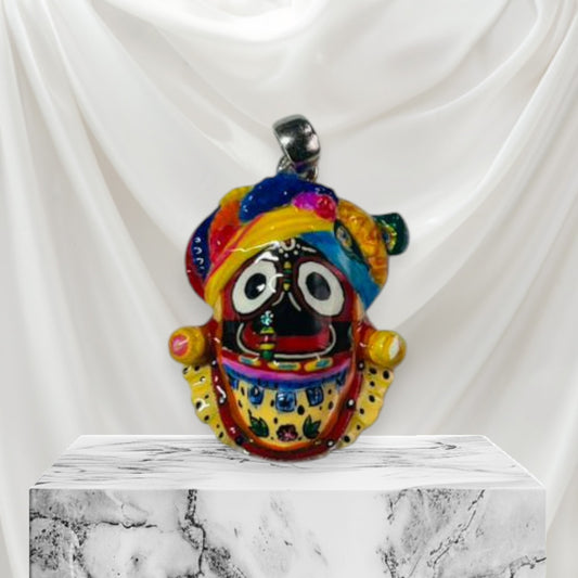 Sacred Jagannath Face Pendant – Silver with Enamel Work