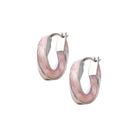 Pink Swirl Enamel Hoop Earrings