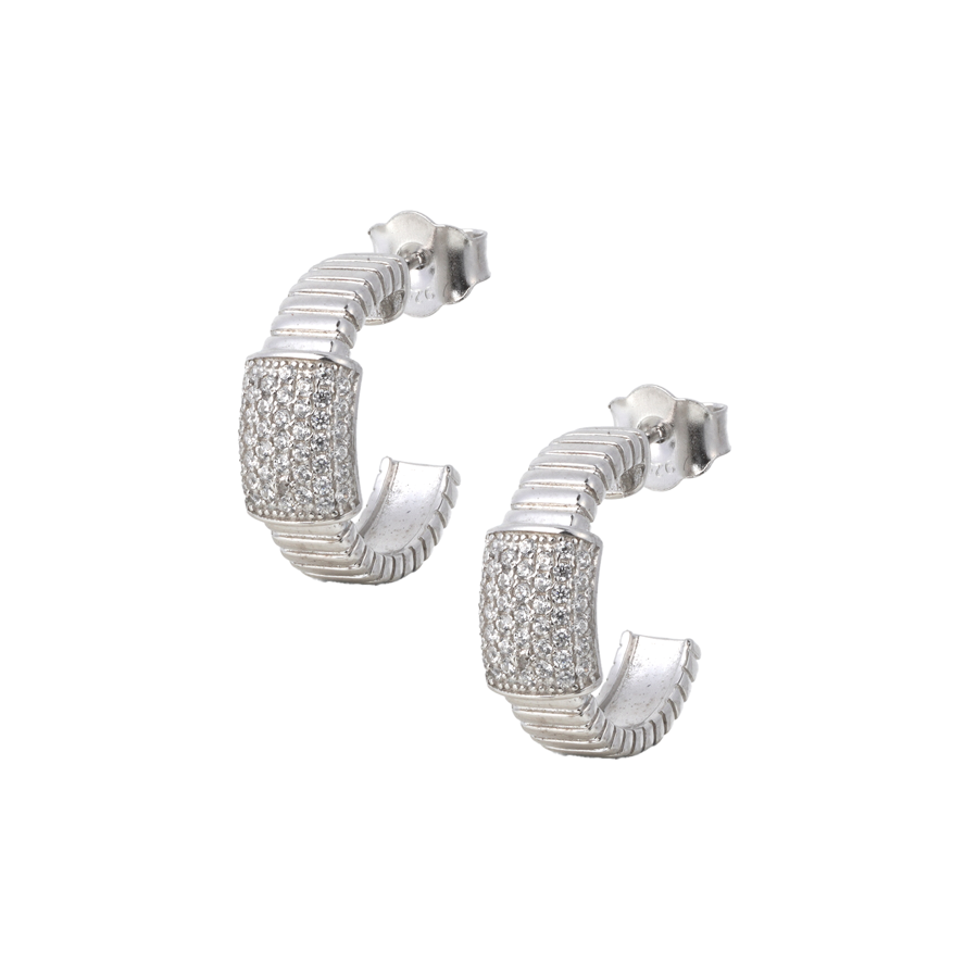Textured Pave C-Hoops