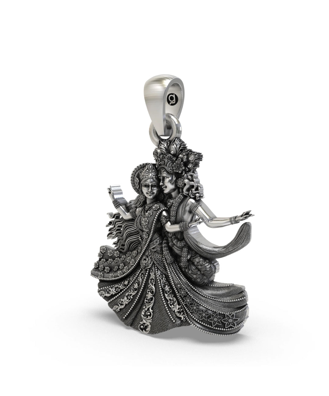 Divine Radha Krishna Raas Leela Silver Pendant – Antique Finish Dancing Deity Locket