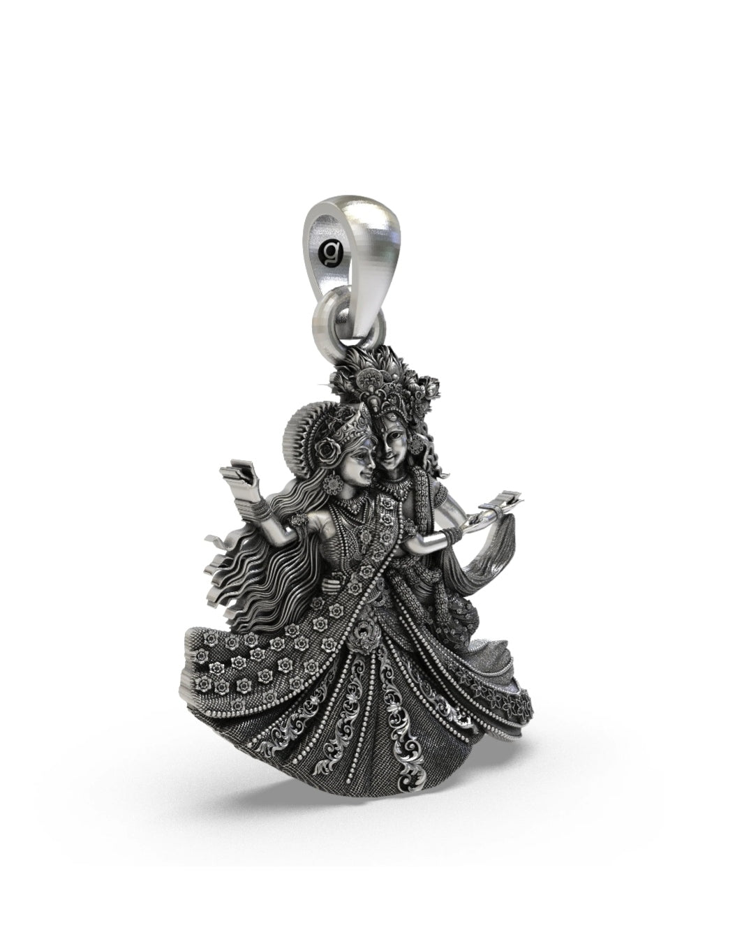 Divine Radha Krishna Raas Leela Silver Pendant – Antique Finish Dancing Deity Locket