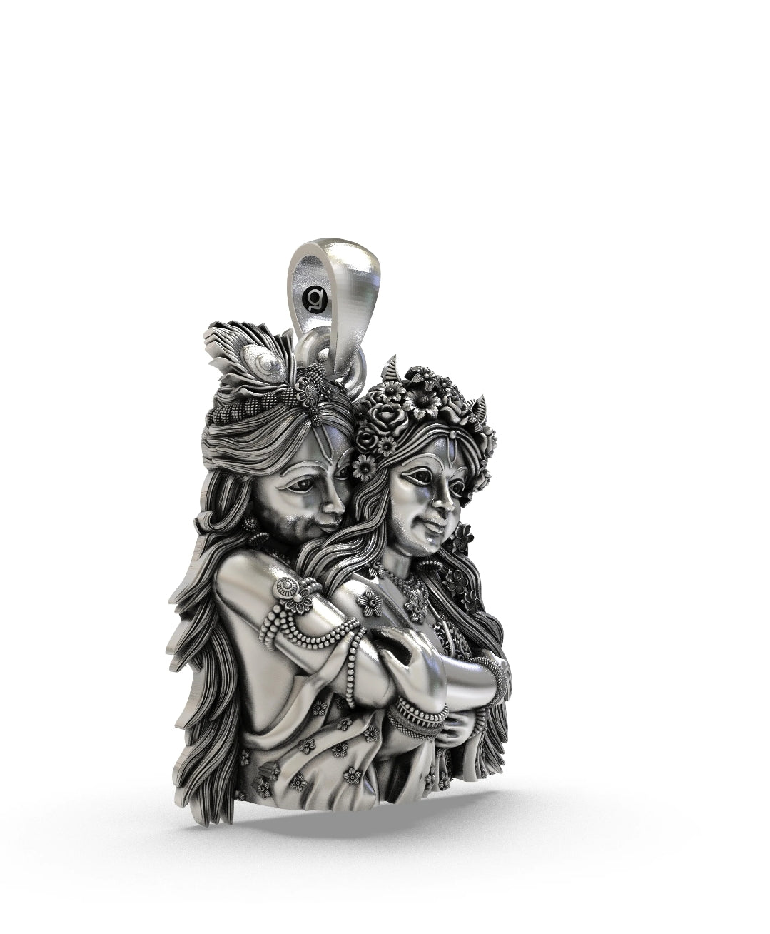 Divine Radha Krishna Embracing Pendant in Oxidized Sterling Silver
