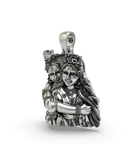 Divine Radha Krishna Embracing Pendant in Oxidized Sterling Silver