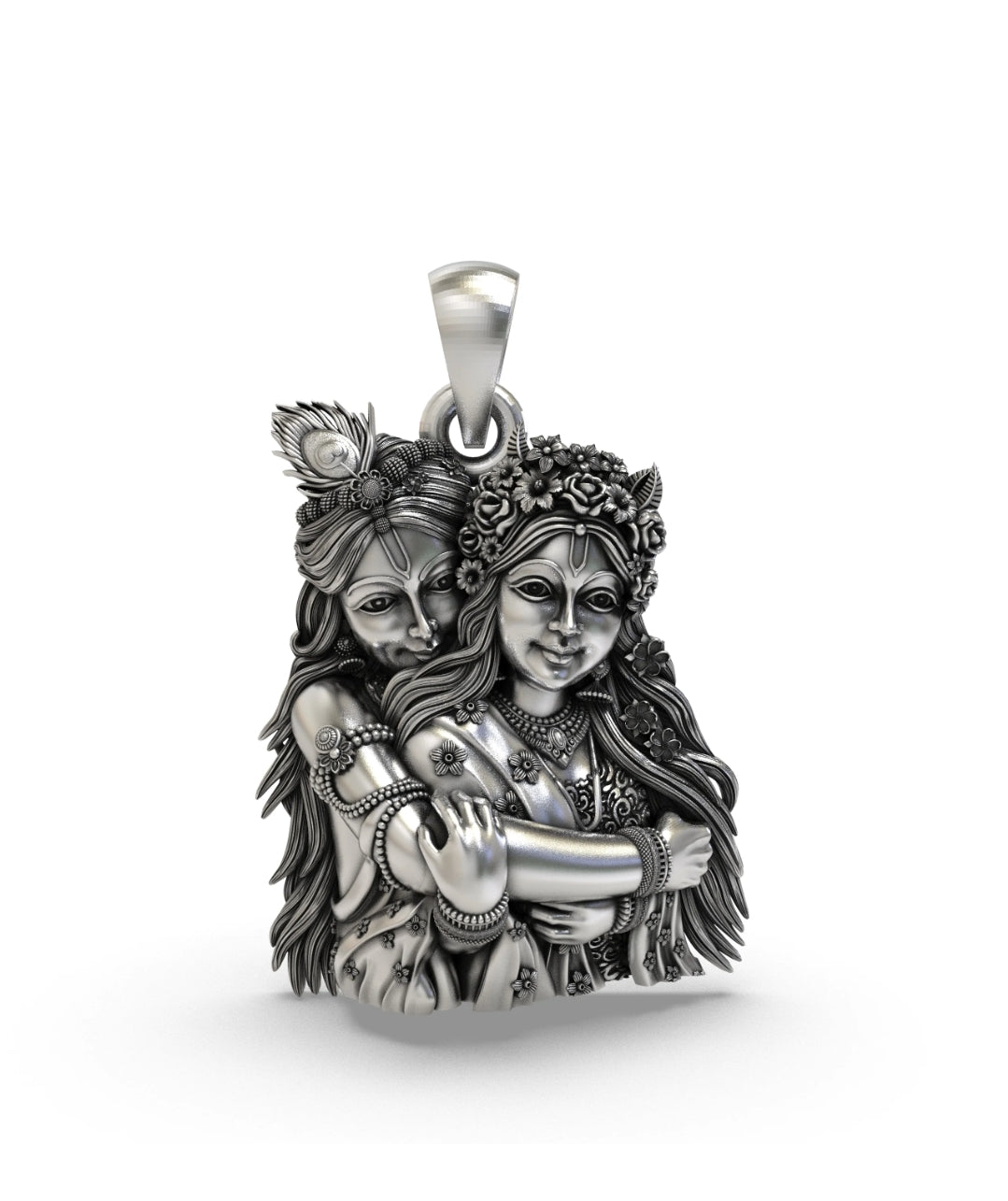 Divine Radha Krishna Embracing Pendant in Oxidized Sterling Silver