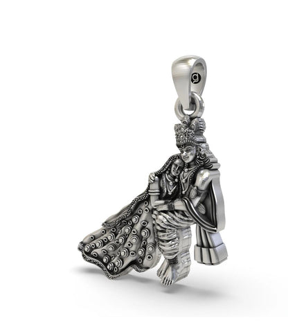 Handcrafted Antique Finish Sterling Silver Radha Krishna on Peacock Swing Pendant